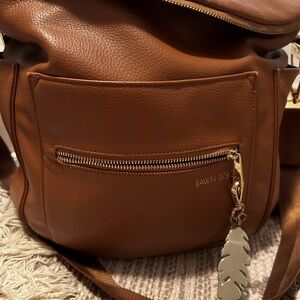 Fawn brown leather diaper bag